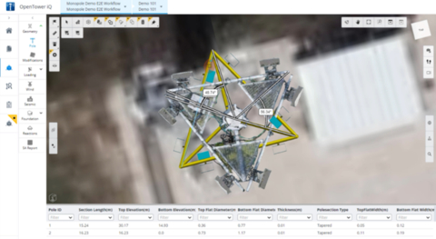 OpenTower iQ, un logiciel du portefeuille de produits Bentley Asset Analytics, 
permet de créer de multiples calques de données pour une prise de décision plus éclairée. Cette image est une comparaison entre le modèle de récolement et le modèle de conception. (Photo : Bentley Systems)