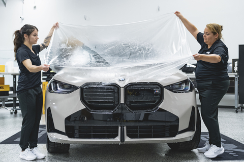 XPEL’s all-female team installs protective products on the BMW X3 M50 for the 2024 Rebelle Rally. (Photo: Business Wire)