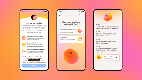 Ebb, an empathetic AI companion, provides instant, personalized support designed to guide Headspace members through self-reflection and emotional processing. (Graphic: Business Wire)