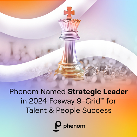 Phenom wurde im Fosway 9-Grid 2024 für Talent- und People Success als Strategic Leader ausgezeichnet. Diese Anerkennung hebt den Wert der KI-gestützten Phenom Intelligent Talent Experience-Plattform hervor, die es neuen Mitarbeitenden ermöglicht, schneller produktiv zu werden, die Entwicklung aller Mitarbeitenden fördert und die Mitarbeiterbindung stärkt. (Graphic: Business Wire)