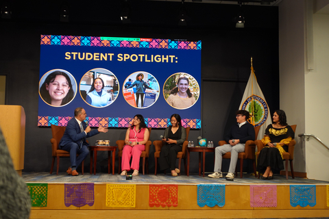 Students participate in a panel discussion with Secretary of Education Miguel Cardona (Photo: Business Wire)