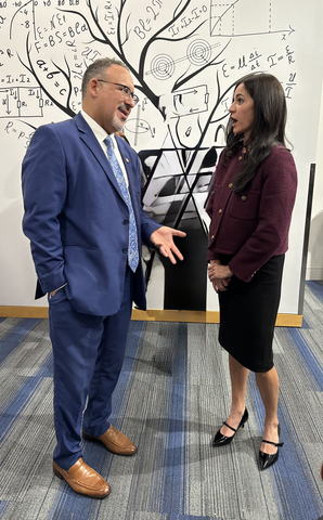 Secretary of Education Miguel Cardona and Cristina Sáenz, Invention Education Manager, Lemelson-MIT (Photo: Business Wire)