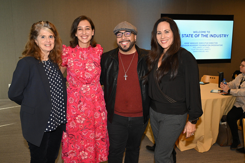 (From left) Journalists Meg James, Sarah Krouse and Clayton Davis with Television Academy Foundation Executive Director and moderator Anne Vasquez discussed “The State of the Industry” during the 2024 Media Educators Conference, Oct. 9, 2024, in Los Angeles, California. (Photo by Dan Steinberg/Invision for the Television Academy/AP Content Services)