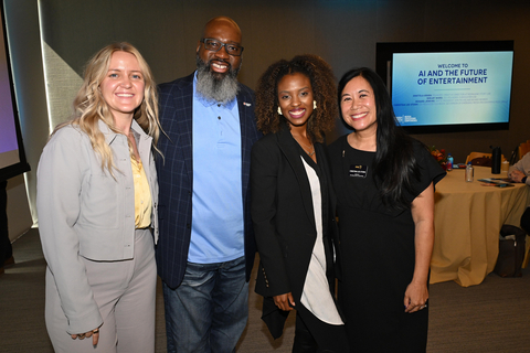 (From left) Panelists Shelby Ward, Renard Jenkins and Anatola Araba with moderator Christina Lee Storm discussed “AI and the Future of Entertainment” during the conference, Wednesday, Oct. 9, 2024, in Los Angeles, California. (Photo by Dan Steinberg/Invision for the Television Academy/AP Content Services)