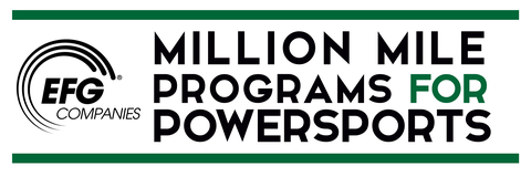 EFG Companies introduces two new Million Mile programs designed to reward powersports enthusiasts and deliver significant revenue growth for dealerships. The new Million Mile Limited Engine Protection Loyalty Program and Million Mile Battery Protection programs incentivize owners of motorcycles, ATVs, UTVs, side-by-sides, personal watercraft, and snowmobiles to maintain their vehicles, while offering dealerships a much-needed boost in both showroom traffic and fixed operations revenue. (Graphic: Business Wire)