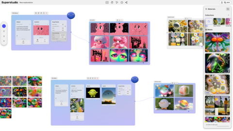 Superstudio’s canvas interface, featuring image and video models and outputs (Graphic: Business Wire)