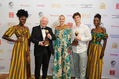 Altezza Travel team receiving awards at the 2024 World Travel Awards for Tanzania's Leading Tour Operator and Tanzania's Leading Destination Management Company. (Photo: Business Wire)