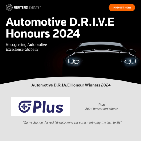 Plus’s Level 4 AI-based Autonomous Driving Software, SuperDrive, Named Innovation Winner for Reuters’ 2024 Automotive D.R.I.V.E Honours (Graphic: Business Wire)