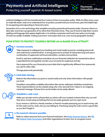 Nacha's Payments Innovation Alliance released a new report on how to protect against AI-based scams (Graphic: Nacha)