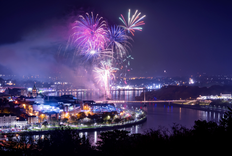 Fireworks over the River Foyle at Derry Halloween Festival in Northern Ireland. Image © Tourism Ireland