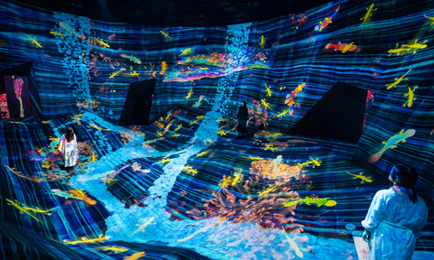 teamLab，倒置地球自然塗鴉——紅色名單，供圖：teamLab SuperNature, Macao (c) teamLab