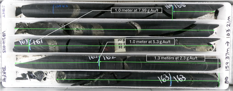 Figure 3. Core Photo of hole VB24-025 from 160 meters downhole showing examples of high-grade intervals. (Graphic: Business Wire)