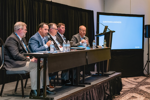 ADC’s Corvias-led energy session panel included (left to right): Jeffrey W. Rodgers, installation energy manager, US Army Directorate of Public Works, Fort Johnson, LA; Pablo Varela, SVP of CRC Innovations; John Plack, VP of engineering at Ameresco; Justin Witty, director of energy management at Corvias; and Pete Sims, DOD managing director. (Photo: Business Wire)