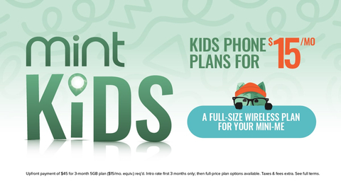 Mint Kids gives families an affordable way to stay connected with unlimited talk and text plus 5GB of data for $15/month (Graphic: Business Wire)