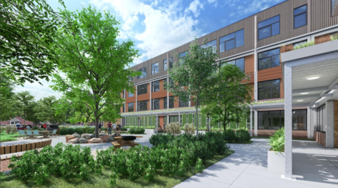 Rendering of The Regenerator, one of 35 housing projects receiving a 2024 Affordable Housing Program (AHP) grant from FHLBank Chicago. Community Investment Corporation, an FHLBank Chicago member, will provide $2 million of AHP subsidy to Go Green Development Group for the acquisition and rehabilitation of 48 units of rental housing in Chicago's Englewood neighborhood. The project is transforming this former public school into supportive housing for returning citizens and their families. (Photo: Business Wire)