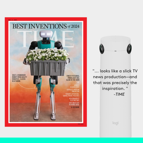 Logitech Sight, the AI-driven tabletop camera with intelligent multi-participant framing, is on the list of TIME Best Inventions of 2024. (Graphic: Business Wire)