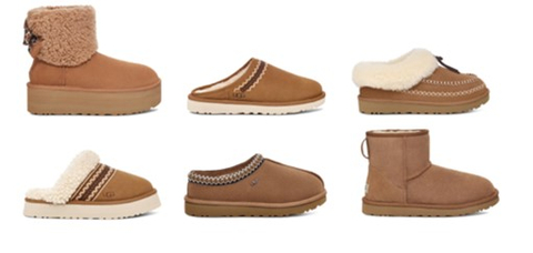 Left to Right: Classic Mini Maxi Curly, $180; Classic Slip-On Atherson, $120; Tasman Alpine, $130; Disquette Atherson, $120; Tasman, $110; Classic Mini II, $160