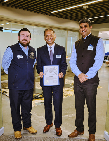 L-R: Brad Mushinski, Director of Constituent Services, Houston City Council District G, Sudhir Chaturvedi, President & Executive Board Member, LTIMindtree and D. C. Manjunath, Consul General of India, Houston at the inauguration event of LTIMindtree’s new office in Houston, TX (Photo: Business Wire)