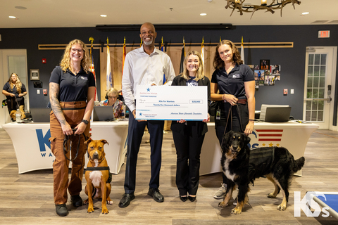 American Water Military Services Group President Sean Wheatley presents a $25,000 American Water Charitable Foundation State Strategic Grant to K9s For Warriors during their annual Veterans Day Telethon. (Photo: Business Wire)