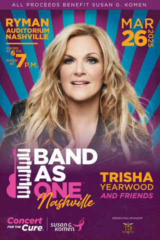 thumbnail Band As One Nashville is Komen’s largest benefit concert, powered by a dedicated network of volunteers, donors and sponsors. Susan G. Komen is funding more breast cancer research than any other nonprofit while providing real-time help to those facing the disease. By partnering with Komen, you’re joining the fight to end breast cancer forever.