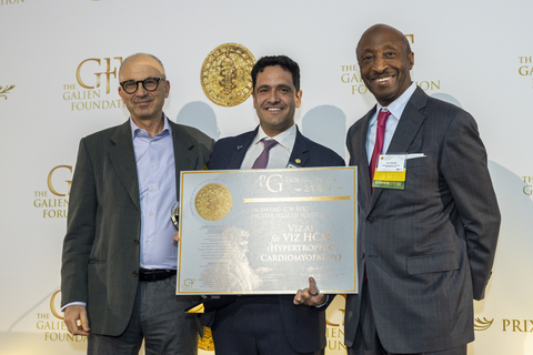 Michael Rosenblatt, MD, Chair of the Prix Galien USA Awards Committee, Former Dean of Tufts University School of Medicine, and former Chief Medical Officer of Merck & Co.; Chris Mansi, MD, CEO and Co-founder of Viz.ai; Kenneth Frazier, Prix Galien Committee Chair, former Chairman and Chief Executive Officer of Merck & Co. (Photo: Business Wire)