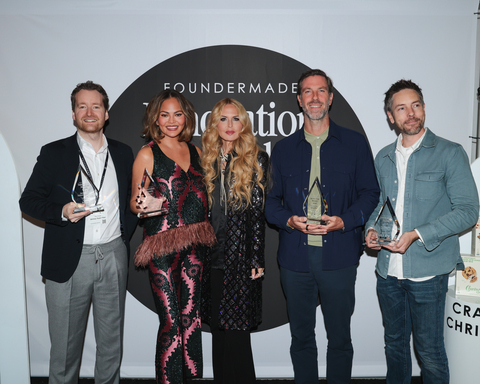 FounderMade’s Innovation Awards: Max Dresse, Chrissy Teigen, Rachel Zoe, Lukas Derksen, and Jay Small (Photo by BFA.com / Kyle Goldberg)