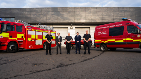 Left to right: Deputy Chief Officer Andy Watt; Motorola Solutions Country Manager for U.K. and Ireland Fergus Mayne; Area Commander for Operations Control Jacqui MacDonald; Motorola Solutions Account Director for Scotland & Northern Ireland Gregor MacKenzie; and Area Commander for Service Development Derek Wilson Photo credit: Motorola Solutions