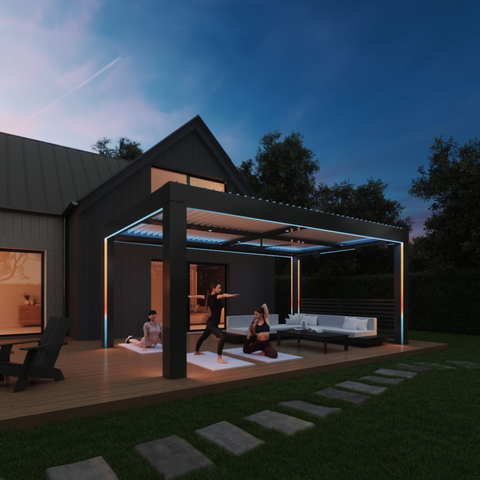 StruXure Evolve Pergola X offers an enhanced design with improved durability and cable management and is made from up to 50% recycled aluminum (Photo: Business Wire)