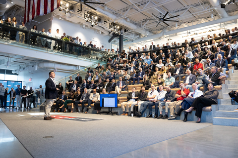 Suffolk Technologies BOOST 5 participant Zhihao Zhao of Genia pitches to the Demo Day audience at Suffolk’s Roxbury, Massachusetts, headquarters. (Photo: Business Wire)