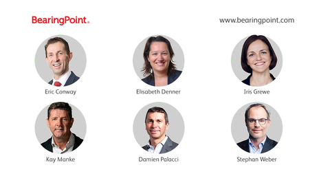 Elisabeth Denner, Kay Manke, Eric Conway, Iris Grewe, Damien Palacci, and Stephan Weber have assumed new or expanded responsibilities within the global BearingPoint Management Committee. (Photo: Business Wire)