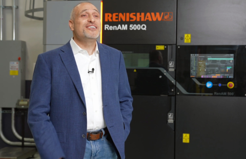original Continuum Powders COO Rizk Ghafari with a Renishaw Ren-AM 500Q Metal 3D Printer located at Knust-Godwin's advanced manufacturing facility in Katy, TX (Photo: Business Wire)