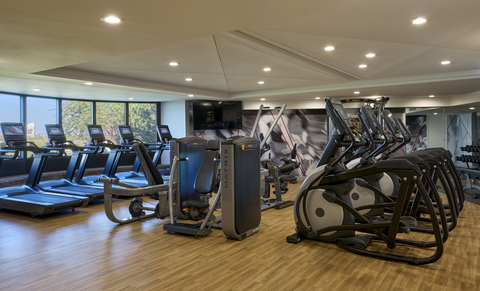 The fitness center was redesigned by Matrix Fitness and fully renovated, featuring cardiovascular equipment that guests can connect to cellphones, where they can watch or stream content. (Photo: Business Wire)