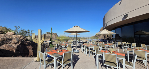 On The Rocks is the new expanded lobby bar patio featuring a variety of craft cocktails and a vibrant menu with views of Twin Peaks Mountains and downtown Tempe. (Photo: Business Wire)