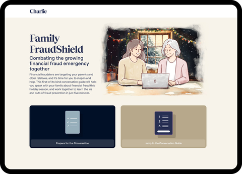 Charlie's Family FraudShield is a first-of-its-kind conversation guide to help Americans talk with their older parents and relatives about financial fraud this holiday season. (Graphic: Business Wire)