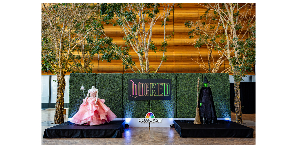 Glinda and Elphaba Wicked Costumes on Display at the Comcast Technology Center