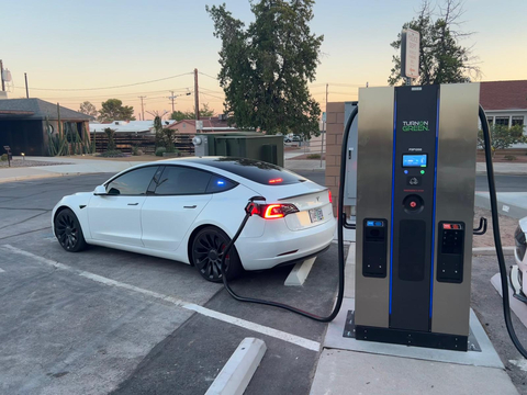 Boulder City Police Car from EV Fleet Powering Up from TurnOnGreen Charging Station Closeup @2024 Photo Courtesy of TurnOnGreen, Inc. All rights reserved