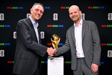 GCL President and CEO Daniel Rosenthal (L) and FIFA Secretary General Mattias Grafström (R) kicked off a multi-year agreement making Rock-it Cargo the Official Logistics Provider of the FIFA World Cup 26™ (Photo Credit: FIFA)