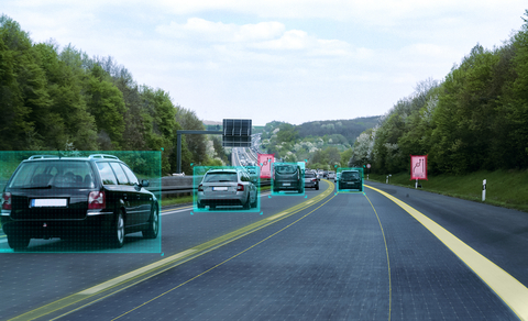 Mobileye computer vision detects and classifies objects around a vehicle on a European highway for ADAS applications. (Photo: Mobileye)