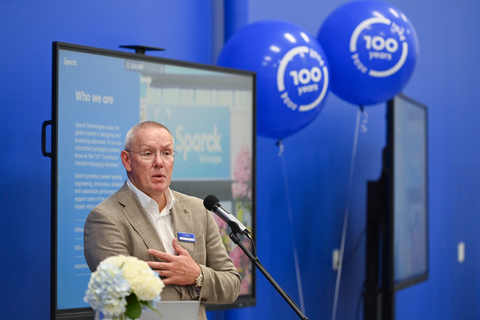 Kees Oosting, CEO of Sparck Technologies, delivers a presentation during the grand opening ceremony. (Photo: Business Wire)