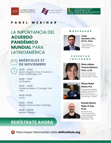 AIDS Healthcare Foundation (AHF), in collaboration with the University of Miami Public Health Policy Lab and the Mexican National Institute of Public Health, will cohost a webinar, "The Importance of the WHO Pandemic Agreement for Latin America." (Graphic: Business Wire)
