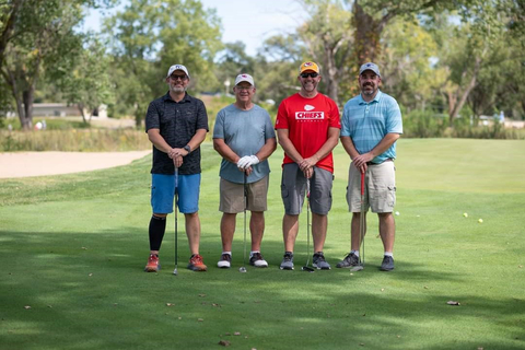 After helping to set up, register players, and prepare for the Geary Community Healthcare Foundation’s annual Fall Classic Golf Tournament, volunteer Nathan Roberts squeezed in a round of golf with the afternoon group. (Photo: Business Wire)