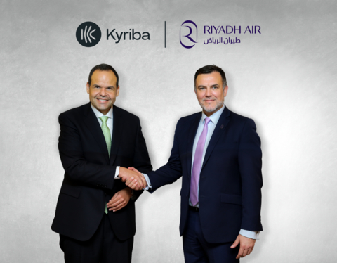 Kyriba's Chief Revenue Officer Bruno Ferreira (left) with Daniel Tromans, Group Treasurer, Riyadh Air. (Photo: Business Wire)