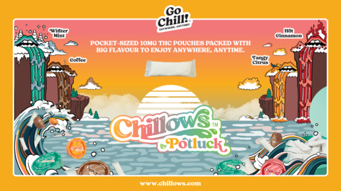 Sensi Brands launches “Chillows by Potluck™”, a first to market THC-infused pouch that is placed between a consumer’s lip and gum area for smoke-free and spit-free consumption. (Graphic: Business Wire)