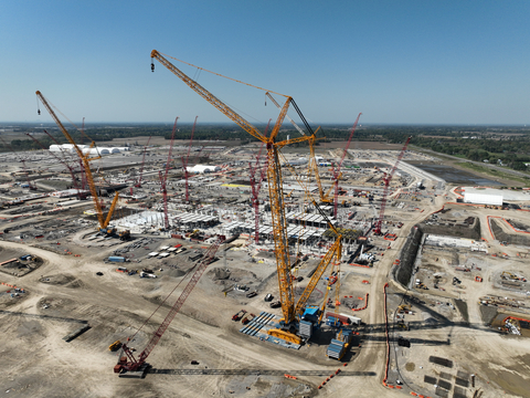 A September 2024 photo shows a powerful crane on the Intel Ohio One construction site in Licking County, Ohio. Students at nearby Johnstown Monroe Intermediate School named the powerful crane "Ms. Armstrong,” paying homage to Ohio’s history in innovation, aviation and space. Standing more than twice as tall as the Statue of Liberty, the crane can lift 5.5 million pounds. (Credit: Intel Corporation)