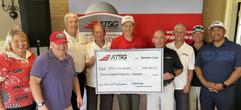 ATSG raised $364,000 for charity during three golf tournaments in 2024. Pictured (l to r) are Marketing Director Kym Parks, Chief Legal Officer Joe Payne, Director Jeffrey Vorholt, Executive Chairman Joe Hete, Chief Executive Officer Mike Berger, President Jeff Dominick, Director Randy Rademacher, Chief Operating Officer Ed Koharik, and Chief Commercial Officer Todd France. (Photo: Business Wire)