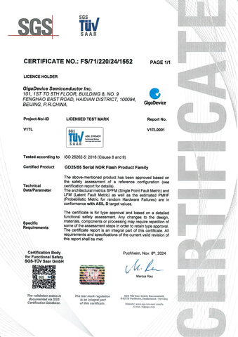 GigaDevice GD25/55 Serial NOR Flash werd ISO 26262 ASIL D-gecertificeerd (foto: Business Wire)