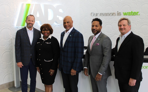 Adelphi Bank and ADS executives gather to celebrate ADS Foundation $5M donation to the bank. From left to right: Kevin Talley, EVP and Chief Administrative Officer at ADS and President of the ADS Foundation; Margaret Finley, Head of Culture & Engagement and Corporate Affairs at ADS; Jordan Miller, co-founder and CEO of Adelphi Bank; Kevin Boyce, co-founder and Vice Chair of Adelphi Bank; Scott Barbour, President and CEO at ADS. (Photo: Business Wire)