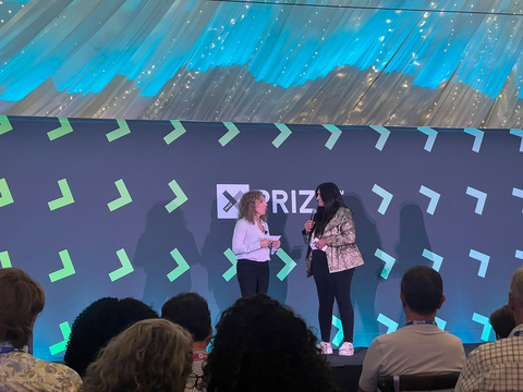 XPRIZE CEO Anousheh Ansari and IMAGINE Founder Ani Chahal Honan unveil their partnership on stage during XPRIZE’s 30th Anniversary Visioneering event in Los Angeles (photo credit: XPRIZE Foundation)