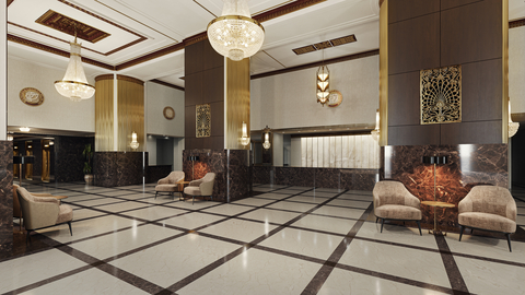 Rendering of Hilton Milwaukee's magnificent historic two-story lobby. (Photo: Business Wire)