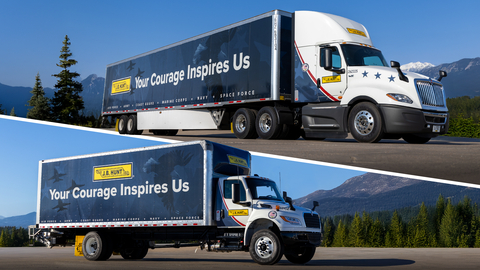 To commemorate its 11th year of participating in Wreaths Across America, J.B. Hunt designed a custom wrap for select tractors and trailers featuring the theme, “Your Courage Inspires Us.” (Photo: Business Wire)